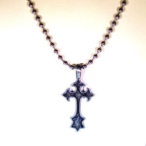 Pewter Cross on Stainless Steel Necklace - UNISEX - Three length choices