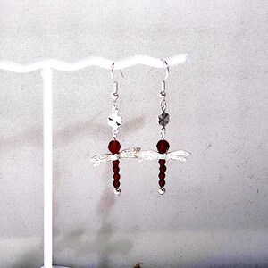 Swarovski Crystal Dragonfly Earrings -  Available in Most Colors - Sterling Silver Wings - Birthstone - Shown with Garnet for January
