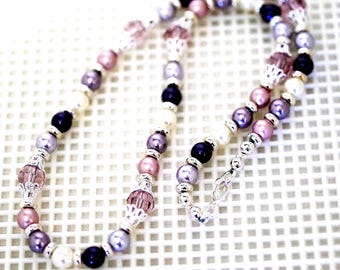 Collar de perlas y cristales de Swarovski - Plata u oro - Elige los colores de tus perlas - Boda, Novia, Dama de honor, Damas de honor, Novia -