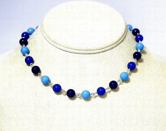 Collar de taza de hojalata - Perla Swarovski tricolor - Hecho a pedido - Gemas azules - Varios largos - Fiesta, graduación, boda