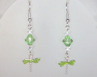 Swarovski & Sterling Silver Crystal Jewelry - Dragonfly Earrings -  Available in 3 Colors - Pink, Purple and Peridot