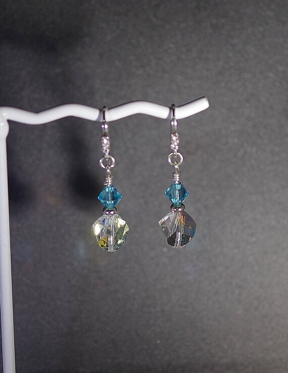 Swarovski Crystal Earrings Sterling Silver Cubic Zirconia Wires  Swarovski Helix Crystals (AB or Clear) with Any Color Accent Bicone