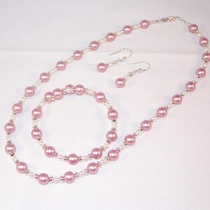 Swarovski Pearls Jewelry - 3 Pc Set - Shown in Dusky Rose - Available in Any Color - Bride, Bridesmaid, Maid of Honor