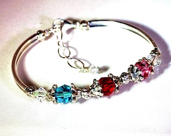 Swarovski Crystal Jewelry -  Mothers or Grandmothers Bracelet - 3 to 5 Birthstones