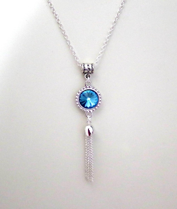 Swarovski Crystal Jewelry - Swarovski Rivoli & Tasssel Pendant Necklace - Silver or Gold - Many Colors Available