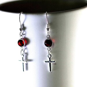 Sterling Silver Cross Earrings - Sterling SIlver Ear Wires - Swarovski Crystal - Several Colors Available