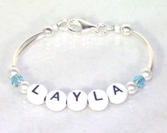 Newborn Name & Birthstone Bracelet - Silver, Toddler, Baby Bracelet, Keepsake - Choose Your Birthstone - Gold or Silver