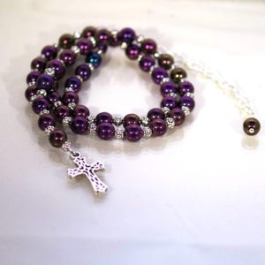 Czech Fire Polished Crystal Druks & Silver Rosary Necklace - Made to Order - Any Color - Choice of Cross/Crucifix