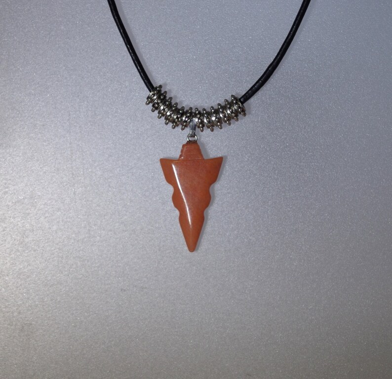 Gemstone Jewelry UNISEX 30mm Brown Goldstone Arrowhead on a 16 Leather Cord Necklace