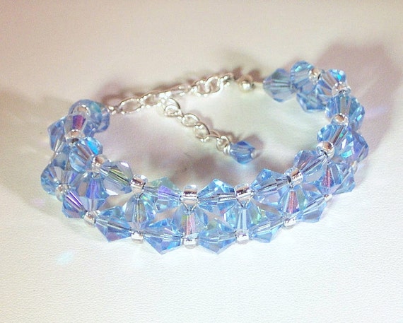 Swarovski Crystal Birthstone or Bridal Bracelet March Aquamarine Any Color Bride Bridemaid Maid of Honor Flower Girl Etsy