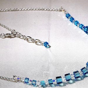 Swarovski Crystal Cubes Necklace - Shown in Lt Turquoise - Several Lengths - Other Colors Available - Wedding, Bridal, Party, Prom
