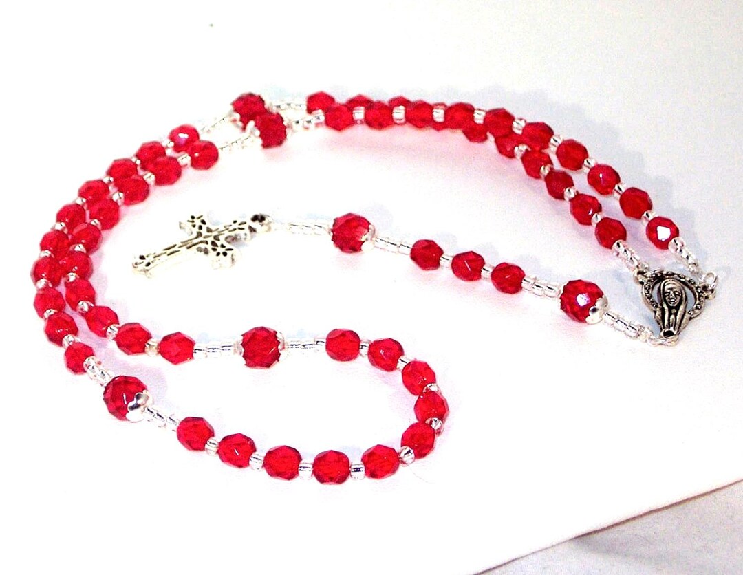 Catholic Church Ruby Czech Ruby Crystal & Silver Rosary - Catholic - Made to Order ...