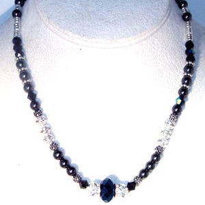 Swarovksi Crystal and Gemstone Necklace - Black AB Crystal & Hematite