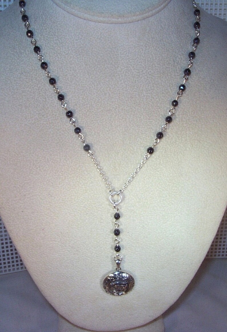 SIlver And Hematite Rosary Necklace Custom Made Yolanda | Etsy