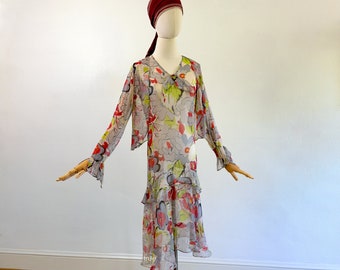 vintage 1920's dress ...fabulous semi-sheer deco floral print dress & jacket