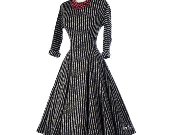 vestido vintage de 1950 ... suéter de lana a rayas vestido de falda completa