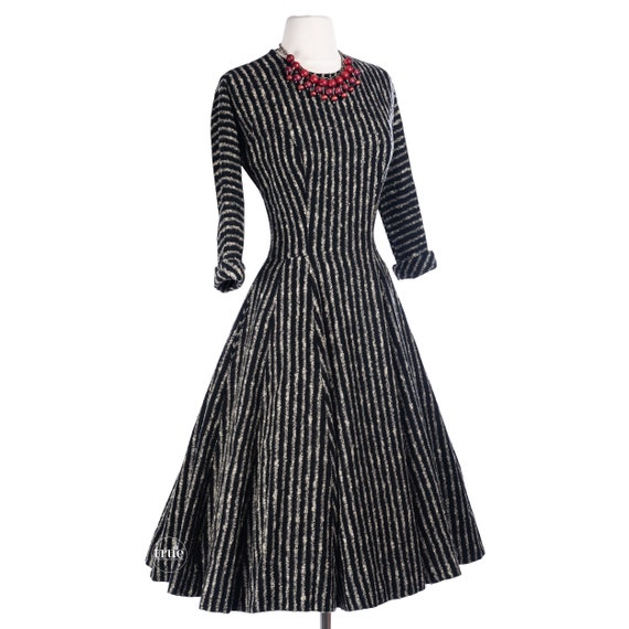 vintage 1950's dress ...striped wool sweater full… - image 2