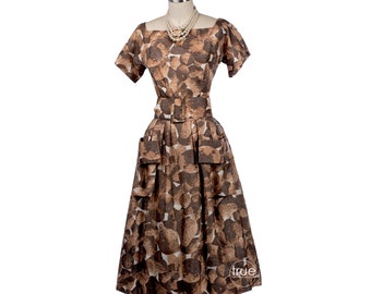 vintage 1950's dress ...autumn bounty Gigi Young impressionist print dress w/POCKETS!