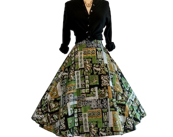 vintage 1950's skirt ...amazing hand-painted cotton MEXICAN CIRCLE SKIRT w/ all the traditional scenes in one