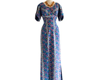 vestido vintage de 1960 ... hermoso NANI de Hawaii lei estampado de algodón envoltura busto midi vestido hawaiano