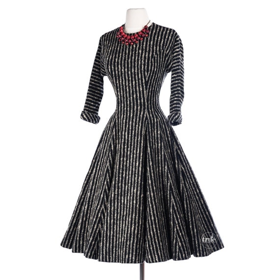 vintage 1950's dress ...striped wool sweater full… - image 1