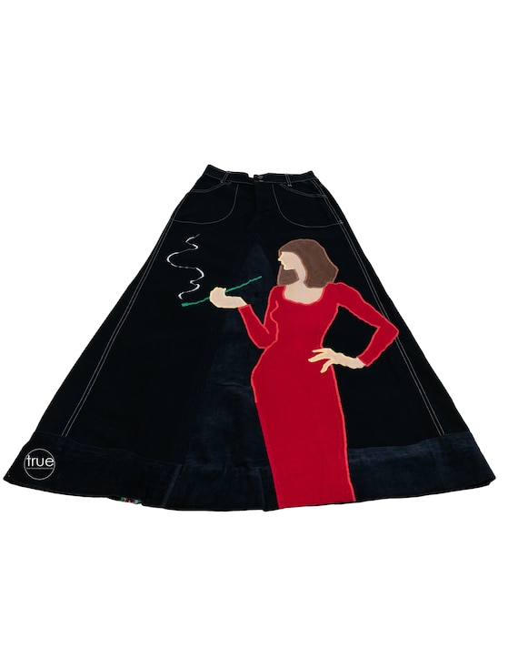 vintage 1970's skirt ...rare black denim LANDLUBB… - image 1