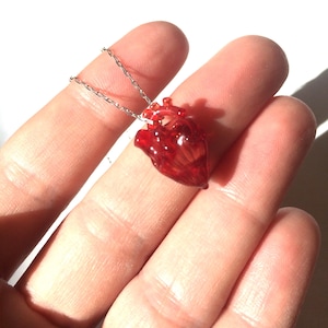 Really Tiny Glass Heart on a Chain Opaque red