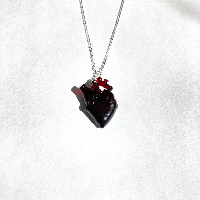 Really Tiny Glass Heart on a Chain Deep red