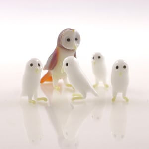 Glass Barn Owl Figurine and owlets image 1