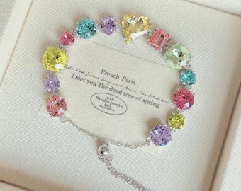 Swarovski Bracelet with Candy Colored Crystals Sterling Silver 925 , Gift for Her, Birthday Gift. Bride Gift for Bridesmaids.
