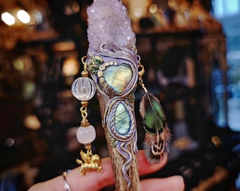 SOLD! Crystal Antler Wand Spirit Quartz One of a Kind For Energy Work, Rituals, and Decor, Crystal Healing Wand, Spelling Wand Witch Tool