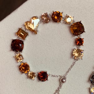 Autumn Winter themed Bracelet, Sterling Silver 925 Swarovski Bracelet, Bronze Yellow Gold Colored Swarovski Crystal Chain Bracelets