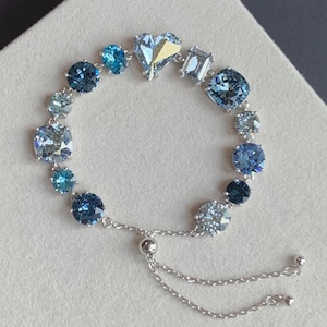 Denim Blau Farbtöne Sterling Silber 925 Swarovski Armband, Swarovski Kristall Armband, AB Kristall Armband, Geschenk für Sie, Hochzeitsgeschenk
