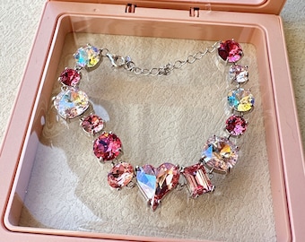 Swarovski Bracelet with Pink Crystals Sterling Silver 925 ,  Pink Crystal Bracelet,  Gift for Her, Gift for Girls. Birthday Gift.
