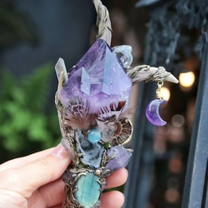 SOLD!Amethyst Crystal Antler Wand One of a Kind For Energy Work, Rituals, and Decor, Crystal Healing Wand, Spelling Wand Witch Tool