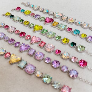 Sterling Silver Swarovski Bracelet, Colorful Swarovski Crystal Chain Bracelet,  Gift for Her, Gift for Girls. Anniversary Gift for Her