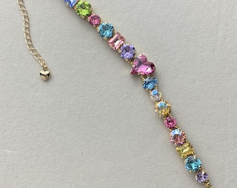 Swarovski Bracelet, Colorful Swarovski Crystal Chain Bracelet, Gift for Bridesmaid, customizable bracelet, Anniversary Gift for Her