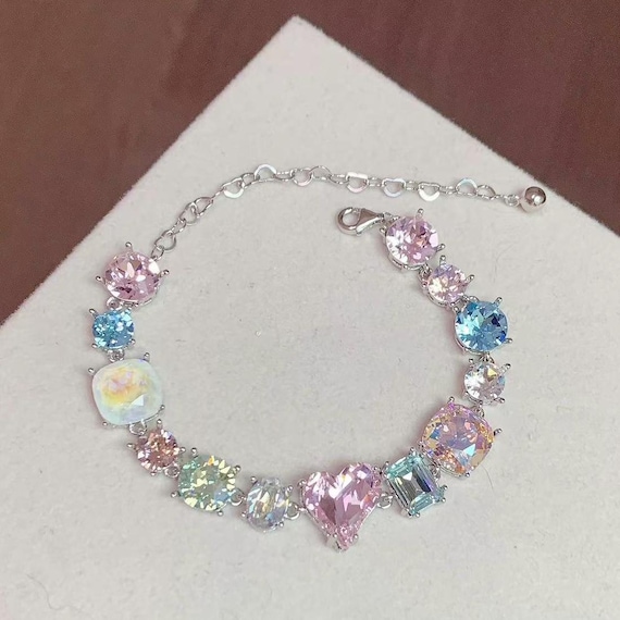 Swarovski Bracelet with Macaron Candy Colored Crystals Sterling Silver 925 , Gift for Her, Birthday Gift. Bride Gift for Bridesmaids.