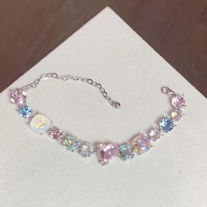macaron colored gemstone bracelet, Sterling Silver 925 Swarovski Bracelet with purple Pink Crystals,  Pink Tone Swarovski Crystal Chain Bracelet, Gift for Bridesmaid, Gift for Her, macaron colored bracelet