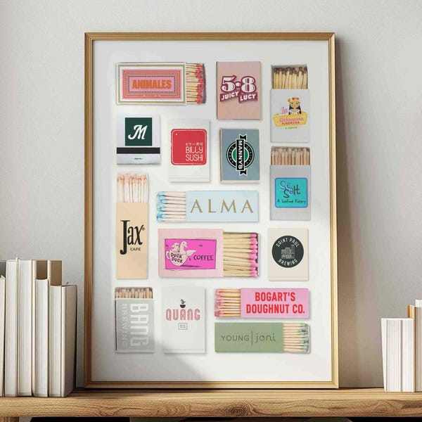 Iconic Twin Cities Restaurants Matchbook Art, Twin Cities Digital Art, Match Box Wall Art Dopamine Decor Minneapolis St Paul Aesthetic Print