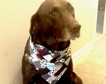 I Love My Dog with white paw print reverse Small-Med Dog Bandana dog neckwear reversible over the collar Size Small-Med pet accessories