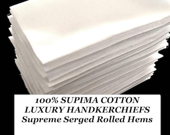 Luxury Cotton Handkerchiefs, Premium Cotton Handkerchiefs, Women&#39;s Handkerchiefs, Men&#39;s Handkerchiefs, Soft SUPIMA COTTON Hankies, All Sizes