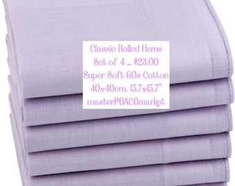 4 Classic Cotton Hankies LAVENDER Hankerchiefs, Reusable Tissues, Paperless Tissues, 60s Super Soft, Handkerchief, Extra Large