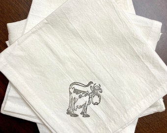 Napkins Funny Cow Cloth Cotton Sackcloth Farm Animals for your Country Table Handmade set of 4