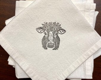 Napkins Cow Cloth Cotton Sackcloth Farm Animals for your Country Table Handmade set of 4