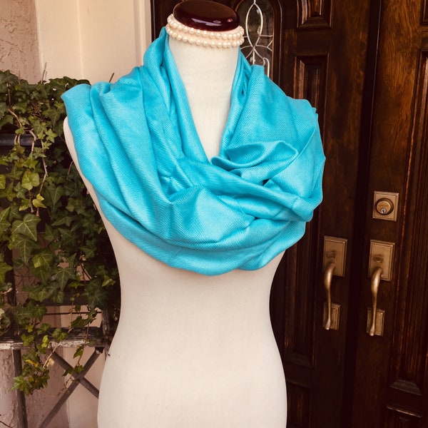 AQUA Scarf, INFINITY Scarf, Circle Scarf, Eternity Scarf, Loop Scarf, Chunky Scarf, Scarf, PASHMINA Scarf, Long with Fringe