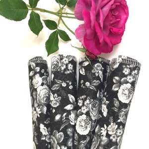 SET OF 6 HANDKERCHIEFS for Women - hankerchiefs for her - Handkerchieves - Hankies - 2 Ply Super Soft Flannel & Cotton Black with Roses 9x9&quot;
