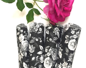 SET OF 6 HANDKERCHIEFS for Women - hankerchiefs for her - Handkerchieves - Hankies - 2 Ply Super Soft Flannel & Cotton Black with Roses 9x9&quot;