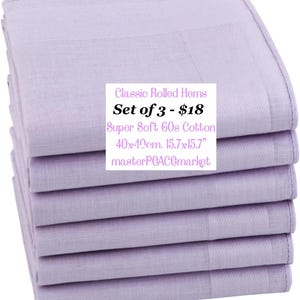 Lavender Cotton Handkerchiefs - Set of 3 - Super Soft 60s Hankies