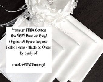 100% PIMA COTTON HANDKERCHIEFS  Premium Cotton Handkerchiefs Reusable Tissues White Classic Crisp Cotton